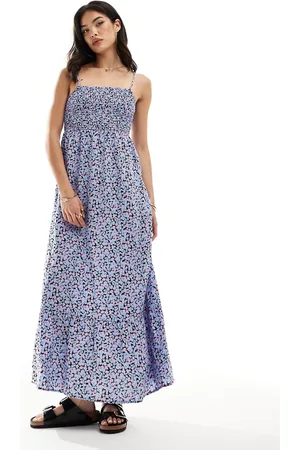 VERO MODA Smock-maxikjole med blåt blomstermønster