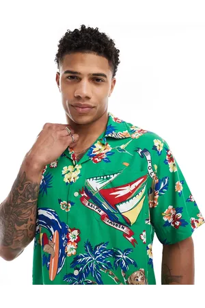 Ralph Lauren Oversized skjorte med reverskrave, korte ærmer og print med surferbjørne i - Del af sæt