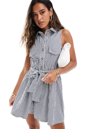 ASOS Stribet vest-playsuit uden ærmer i blå-Multifarvet