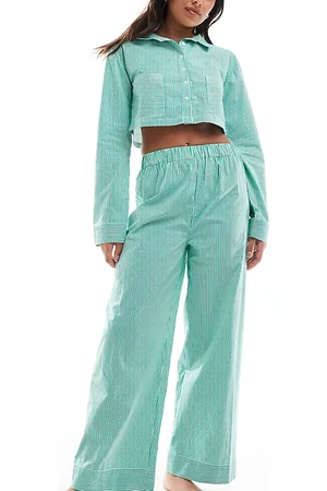 Luna Oversized pyjamasbukser med grønne striber - Del af sæt