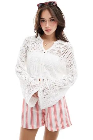 VERO MODA Aware - Hvid hæklet cardigan med krave