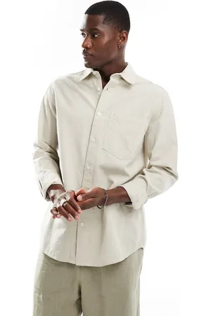 River Island Langærmet hørskjorte i beige-Neutral