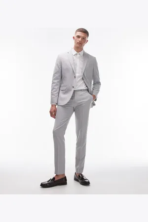 Topman Beige slim-habitbukser i hørblanding-Grå