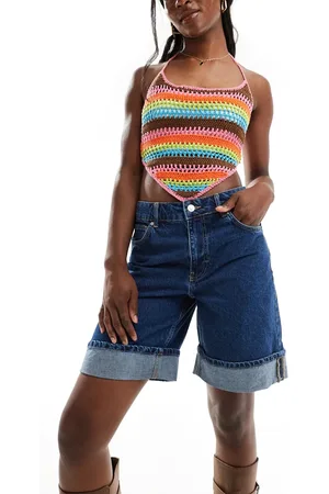 ASOS Bermudashorts med opsmøget kant i forvasket denim