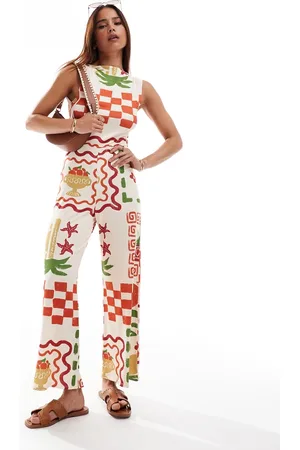 ASOS Culotte-jumpsuit med halsudskæring og åben ryg med bindebånd i -Multifarvet