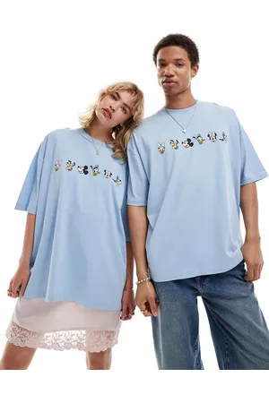 ASOS Disney - Forvasket blå unisex oversized T-shirt med Mickey Mouse & Friends-print
