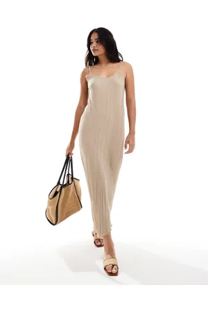 VERO MODA Plisseret maxikjole i jersey med asymmetrisk kant-Neutral
