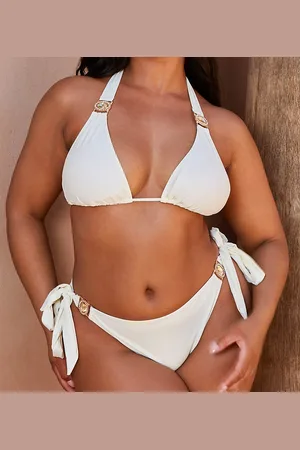 Moda Minx Curve x Bernadette Afia - Amour - Bikinitrusser med bindebånd i siderne i kokoshvid