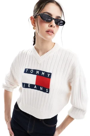 Tommy Hilfiger Strikket trøje med flagdetalje i hvid
