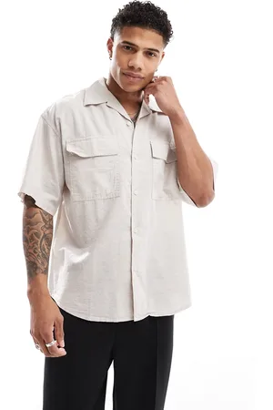 JACK & JONES Oversized hørskjorte med utility-lommer i beige-Neutral