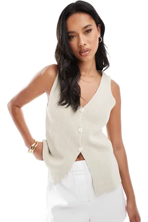 ASOS Strikket longline-vest med V-udskæring i -Neutral