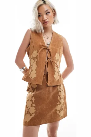 Reclaimed Limited Edition - Western-vest i ruskind med bindefront-Neutral