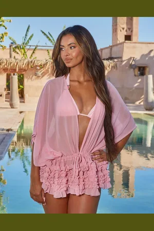 Moda Minx X Sophie Piper - Babylyserød kaftan med flæser