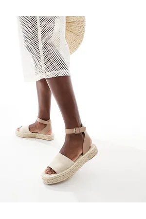 French Connection Gråbrune flatform-sandaler i jute-Neutral