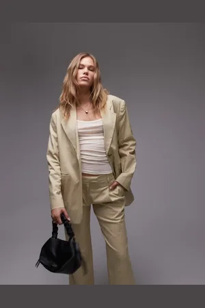 Topshop High Break - Sandfarvet oversized blazer i hør-Neutral