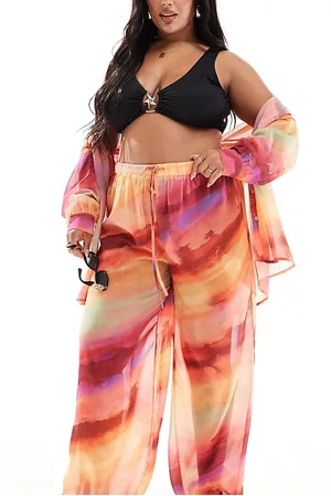 In The Style X Perrie Sian - Semi-gennesigtige strandbukser med vide ben i orange ombre-print - Kun hos ASOS