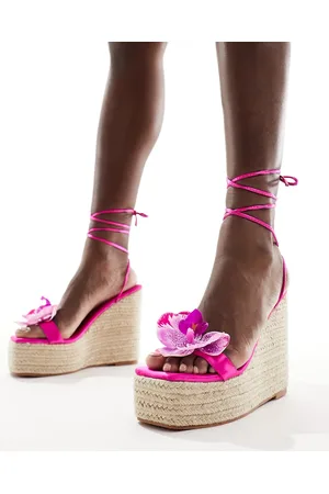 Public Desire Tabatha - Lyserøde højhælede espadriller med blomster