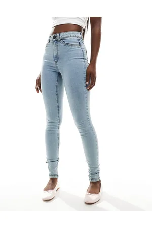 Noisy May Callie - Højtaljede skinny-jeans i lyseblå syrevask