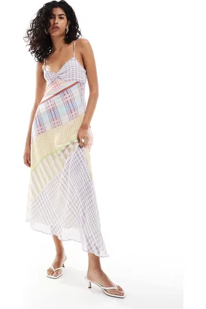 MANGO Midikjole med blandet ternet print