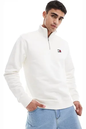 Tommy Hilfiger Hvid sweatshirt med logomærke og 1/4 lynlås