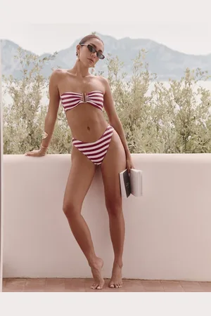 4th & Reckless X Luana Barron - Paloma - Bikinitrusser med høj benskæring og mørkerøde striber