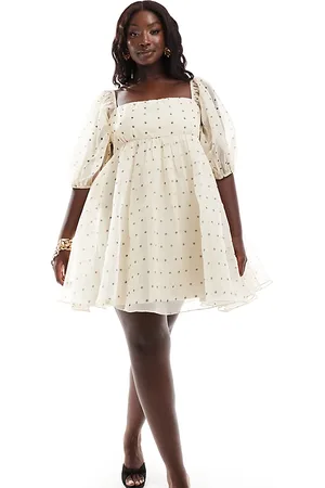 Lace & Beads Babydoll-minikjole med firkantet hals og i organza-Multifarvet