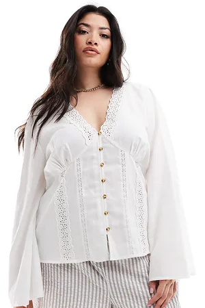 ASOS ASOS DESIGN Curve - smock-top med lange ærmer og blondeindsats
