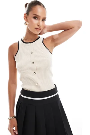 River Island Strikket og cremehvid top med knapper