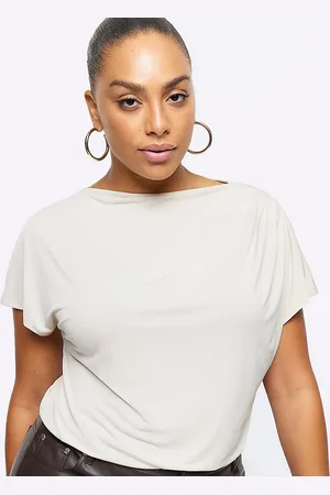 River Island Cremehvid t-shirt med draperet hals