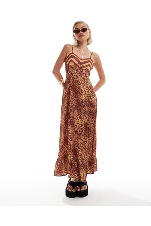 Reclaimed Slip-maxikjole med blonde- og sløjfedetaljer i leopardprint-Multifarvet
