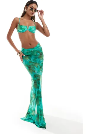 South Beach Maxi-strandnederdel med abstrakt print i mesh