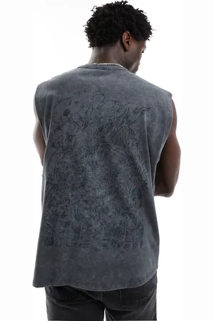 ASOS Forvasket sort oversized top i kraftigt stof på 220 gsm med print-Grå