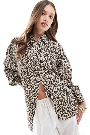 Stradivarius Skjorte i hørlook med leopardprint
