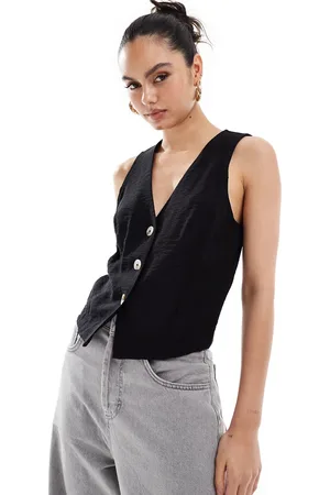 New Look Vest i hørlook med knapper