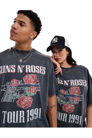 ASOS Unisex - Oversized T-shirt i forvasket sort med licenseret Guns N