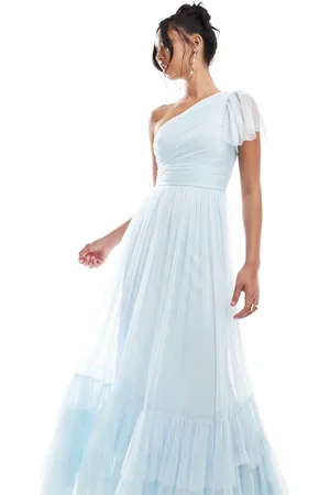 Lace & Beads Brudepiger - Madison - Lyseblå oneshoulder-maxikjole i tyl