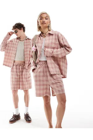 Reclaimed Unisex - Skjorte med lyserødt tern - Del af sæt