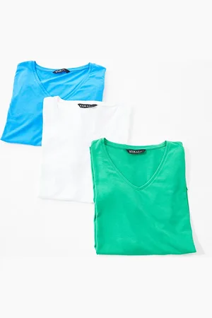 Yours Pakke med 3 T-shirts med V-hals i blå/grøn/hvid
