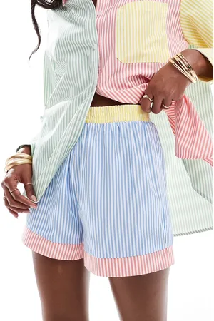 Extro & Vert Shorts med pastelfarvede striber i patchwork-design - Del af sæt-Multifarvet