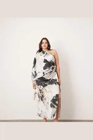 ASOS Curve - Oversized maxikjole med et ærme i satin med størt blomsterprint-Multifarvet