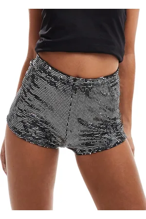 Miss Selfridge Hotpants med festivaldesign i metallisk sølvfarve-Sort
