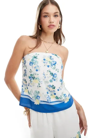 Abercrombie & Fitch Hvid tørklædetop i satin med blomstermønster - Del af sæt