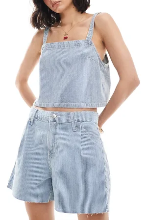 MANGO Nålestribede denimshorts i lyseblå - Del af sæt