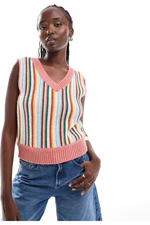 Wrangler Strikket vest med striber i orange-Multifarvet