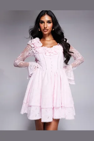 ASOS Skater-minikjole med korset-detalje og blondeærmer i broderie anglaise-Multifarvet