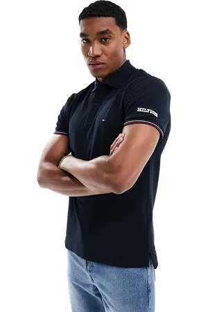 Tommy Hilfiger Smal poloskjorte med kantdetaljer i marineblå