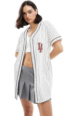 Miss Selfridge Baseball-tunika med blå og hvide striber samt "Los Angeles 91"-grafik-Multifarvet