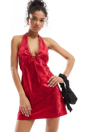 Miss Selfridge Kirsebærrød slip-minikjole i satin