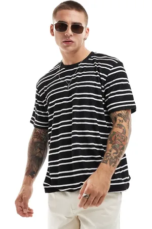 Brave Soul Oversized T-shirt med sorte og hvide striber i frotté