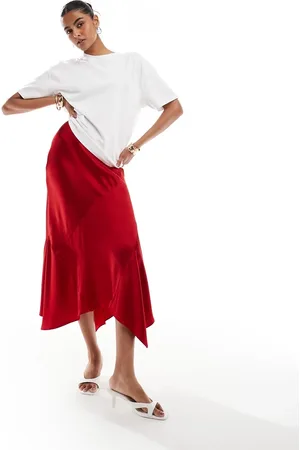 & OTHER STORIES Midinederdel i satin med asymmetrisk snit og forskellige paneler